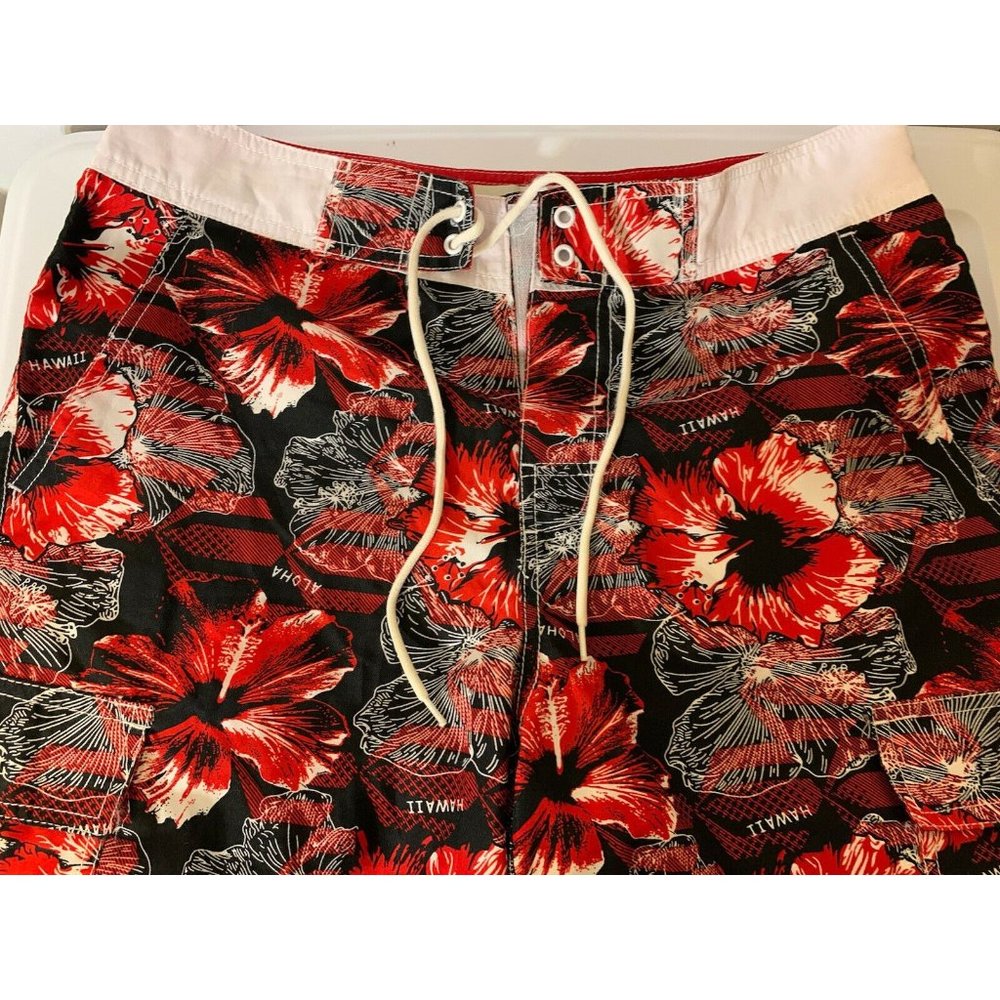 Koko Designed In Hawaii Men's Sz 30 Board Shorts Floral‎ Swim Trunks Surf Red